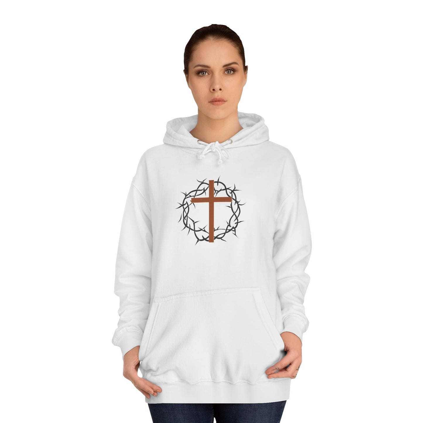 Christian Cross Hoodie with Crown of Thorns – Faith-Based College Pullover