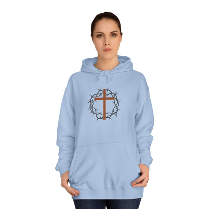 Christian Cross Hoodie with Crown of Thorns – Faith-Based College Pullover