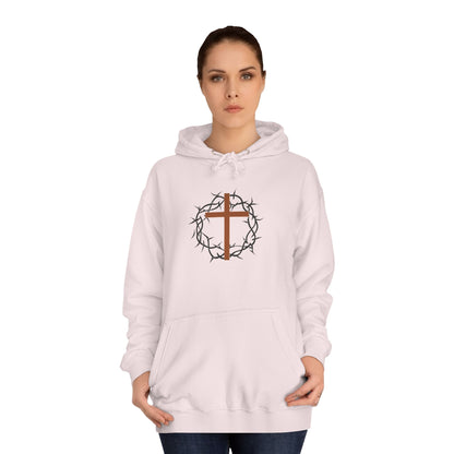 Christian Cross Hoodie with Crown of Thorns – Faith-Based College Pullover