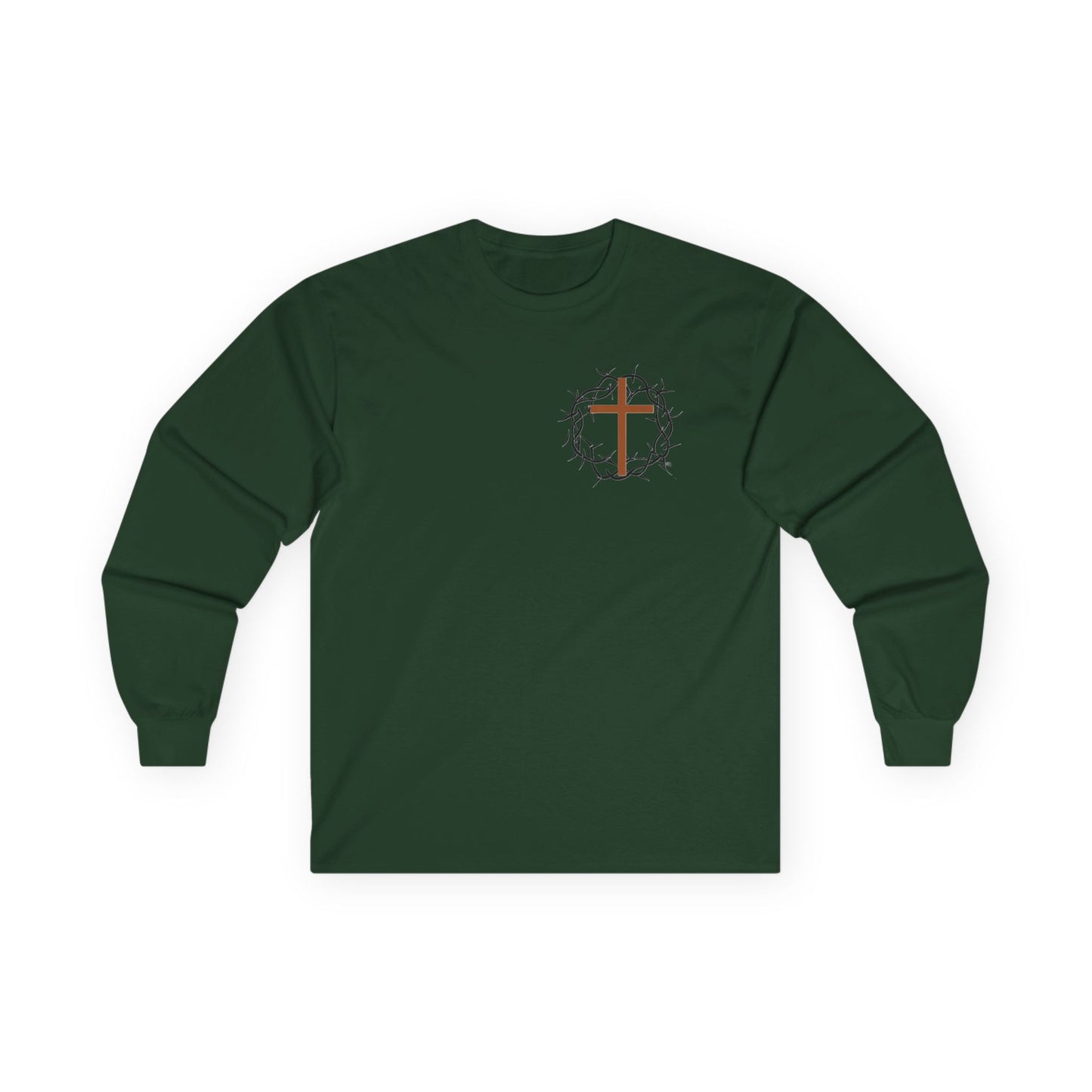 Christian Cross Long Sleeve Tee — Crown of Thorns Graphic