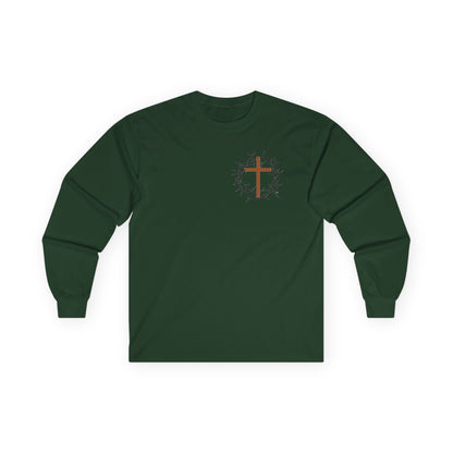 Christian Cross Long Sleeve Tee — Crown of Thorns Graphic