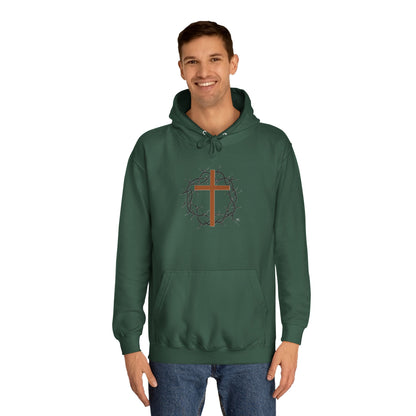 Christian Cross Hoodie with Crown of Thorns – Faith-Based College Pullover