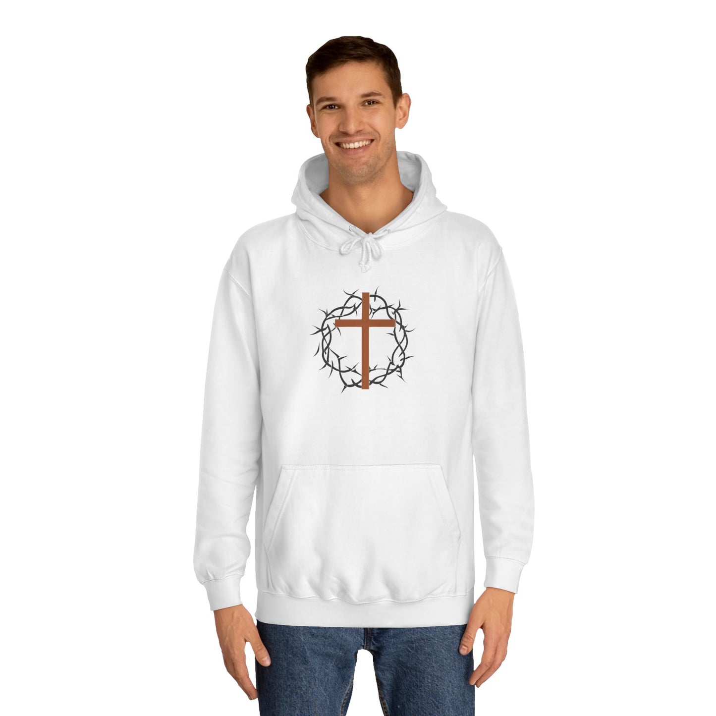 Christian Cross Hoodie with Crown of Thorns – Faith-Based College Pullover