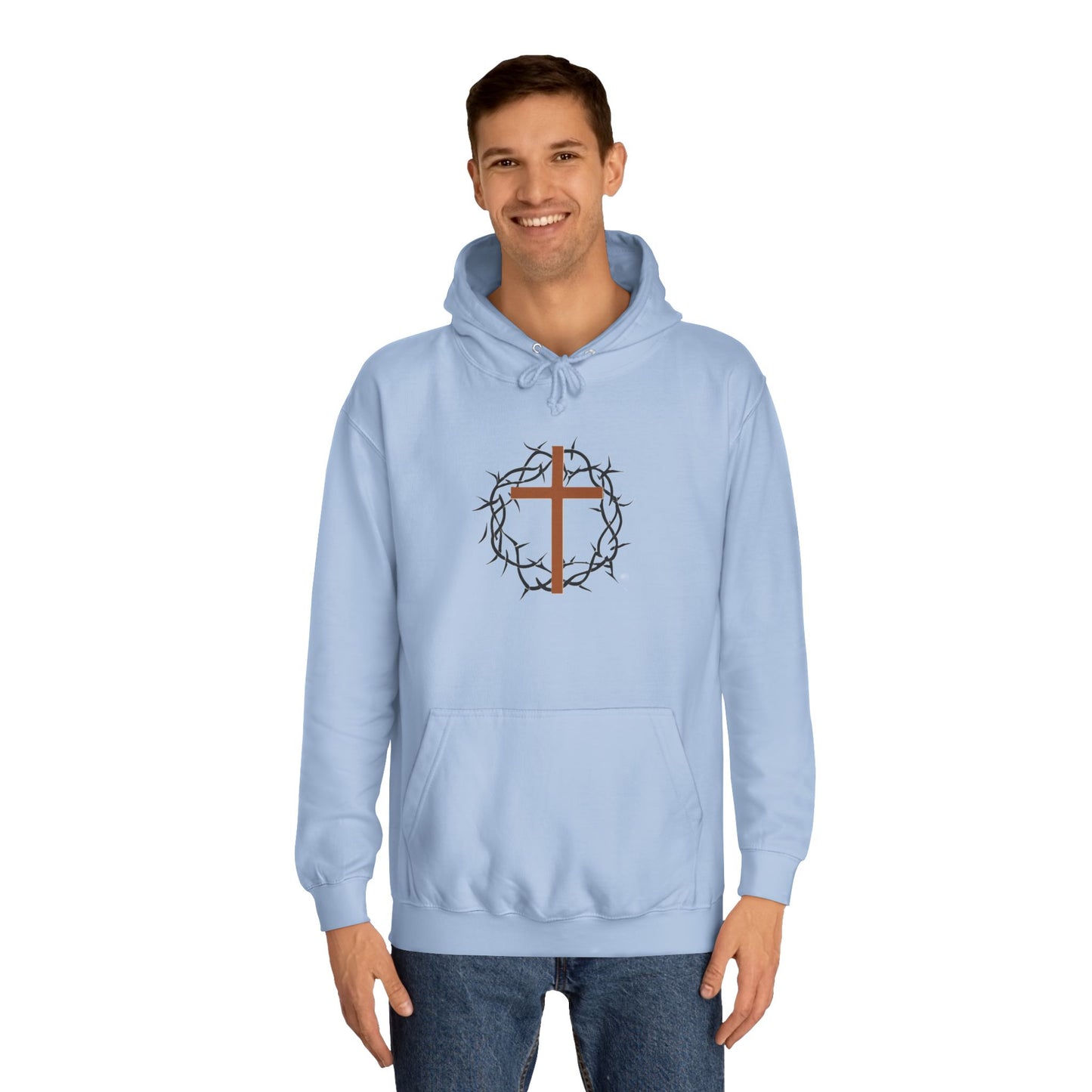 Christian Cross Hoodie with Crown of Thorns – Faith-Based College Pullover