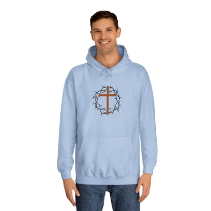 Christian Cross Hoodie with Crown of Thorns – Faith-Based College Pullover