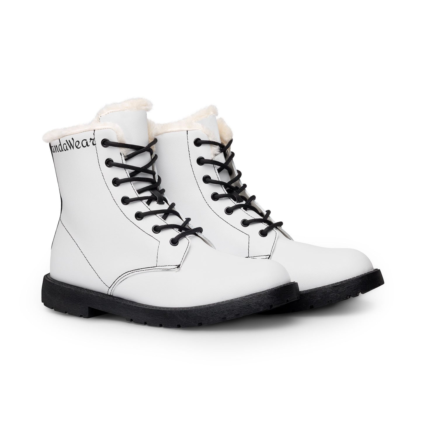 Fur-Lined Leather Boots — Cute Panda Logo