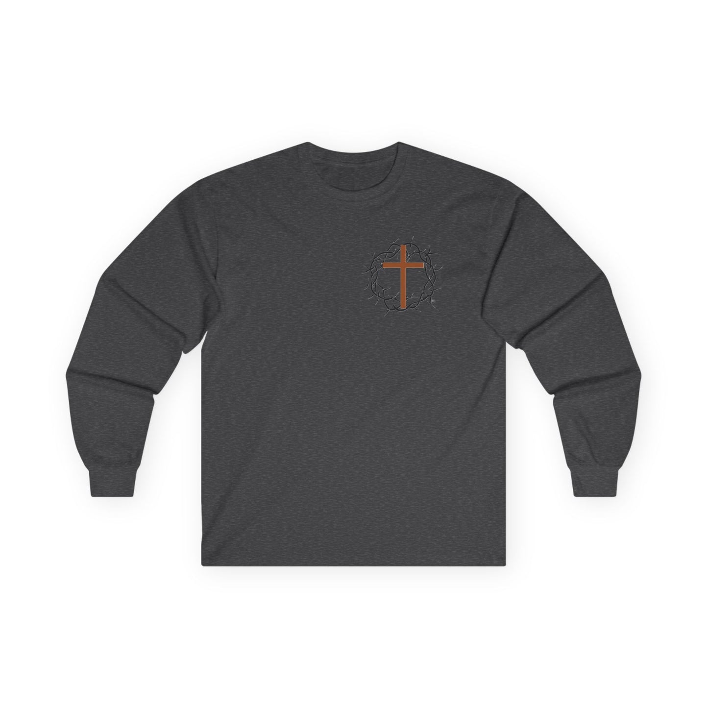 Christian Cross Long Sleeve Tee — Crown of Thorns Graphic