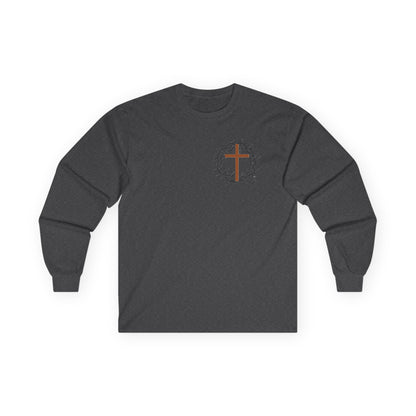 Christian Cross Long Sleeve Tee — Crown of Thorns Graphic