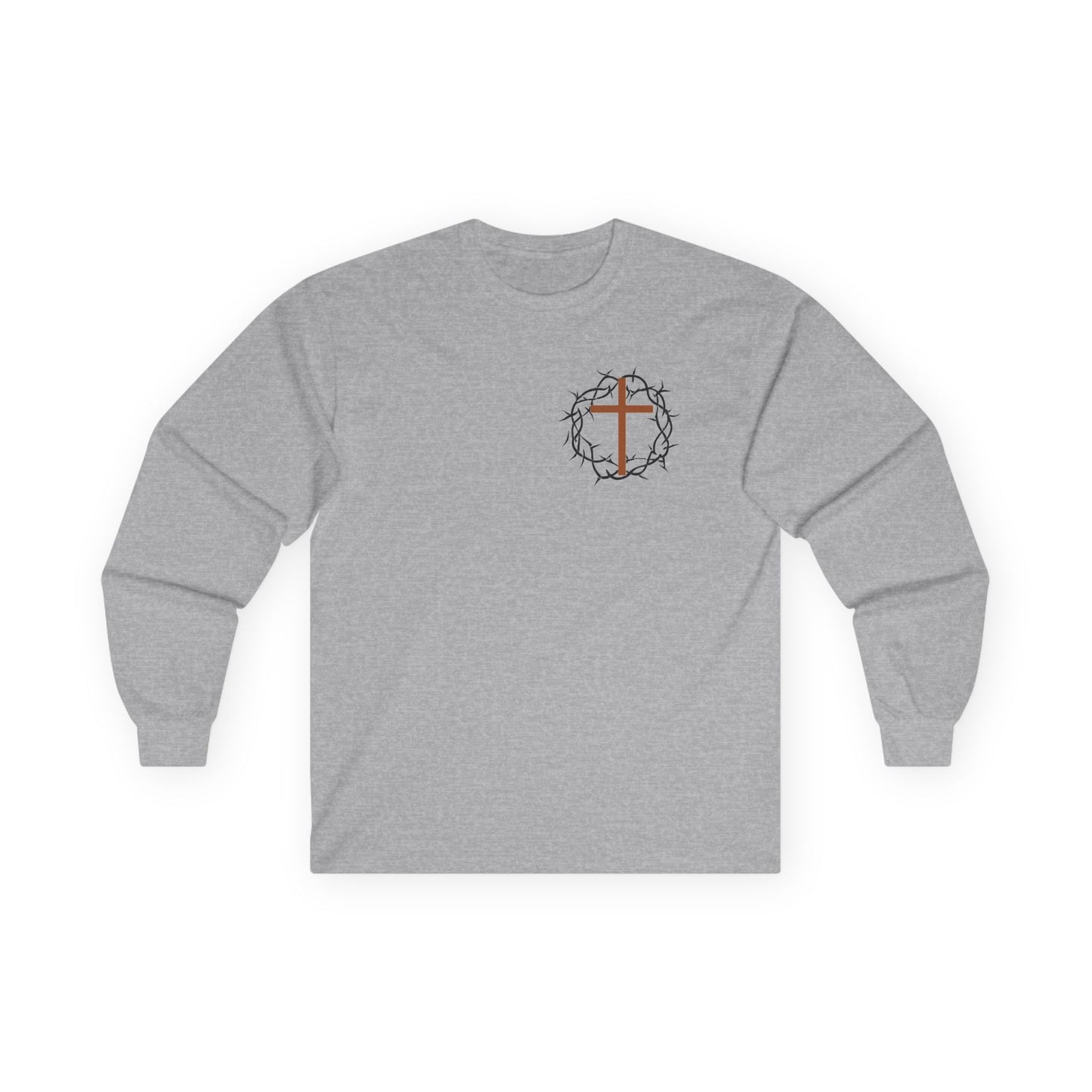 Christian Cross Long Sleeve Tee — Crown of Thorns Graphic