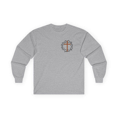 Christian Cross Long Sleeve Tee — Crown of Thorns Graphic