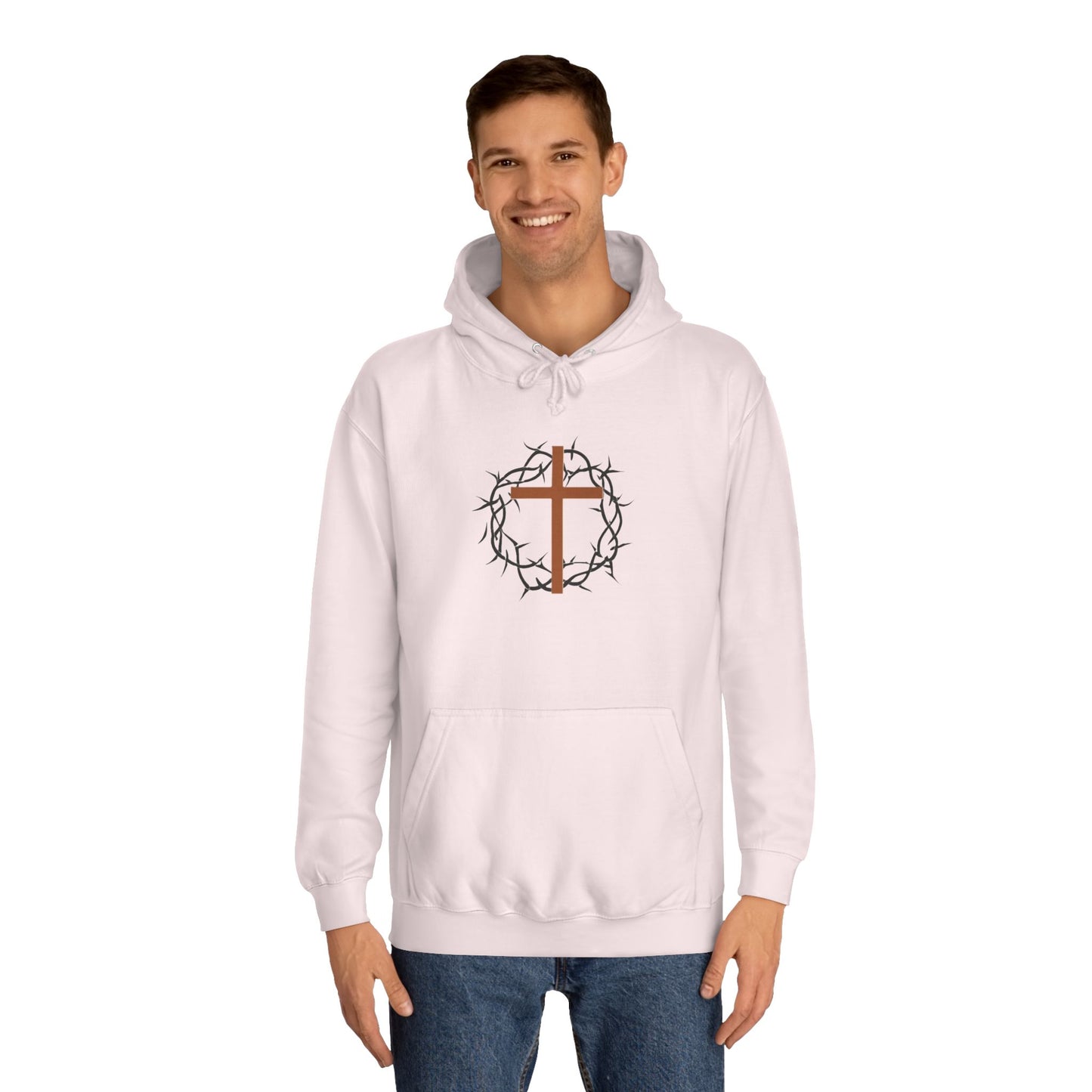 Christian Cross Hoodie with Crown of Thorns – Faith-Based College Pullover