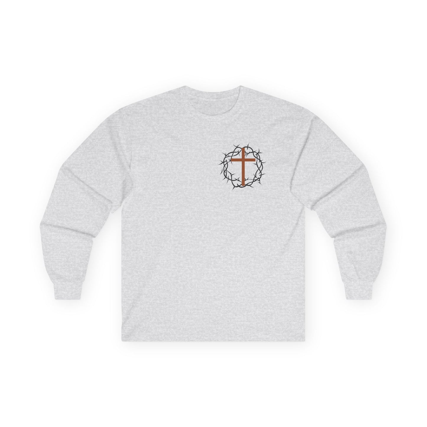 Christian Cross Long Sleeve Tee — Crown of Thorns Graphic