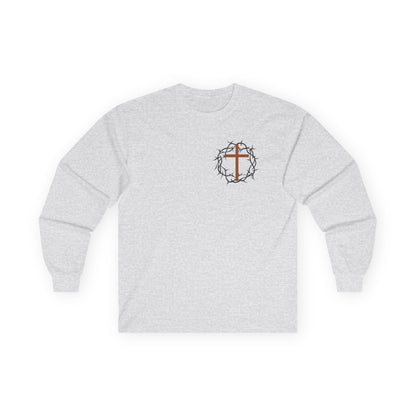 Christian Cross Long Sleeve Tee — Crown of Thorns Graphic