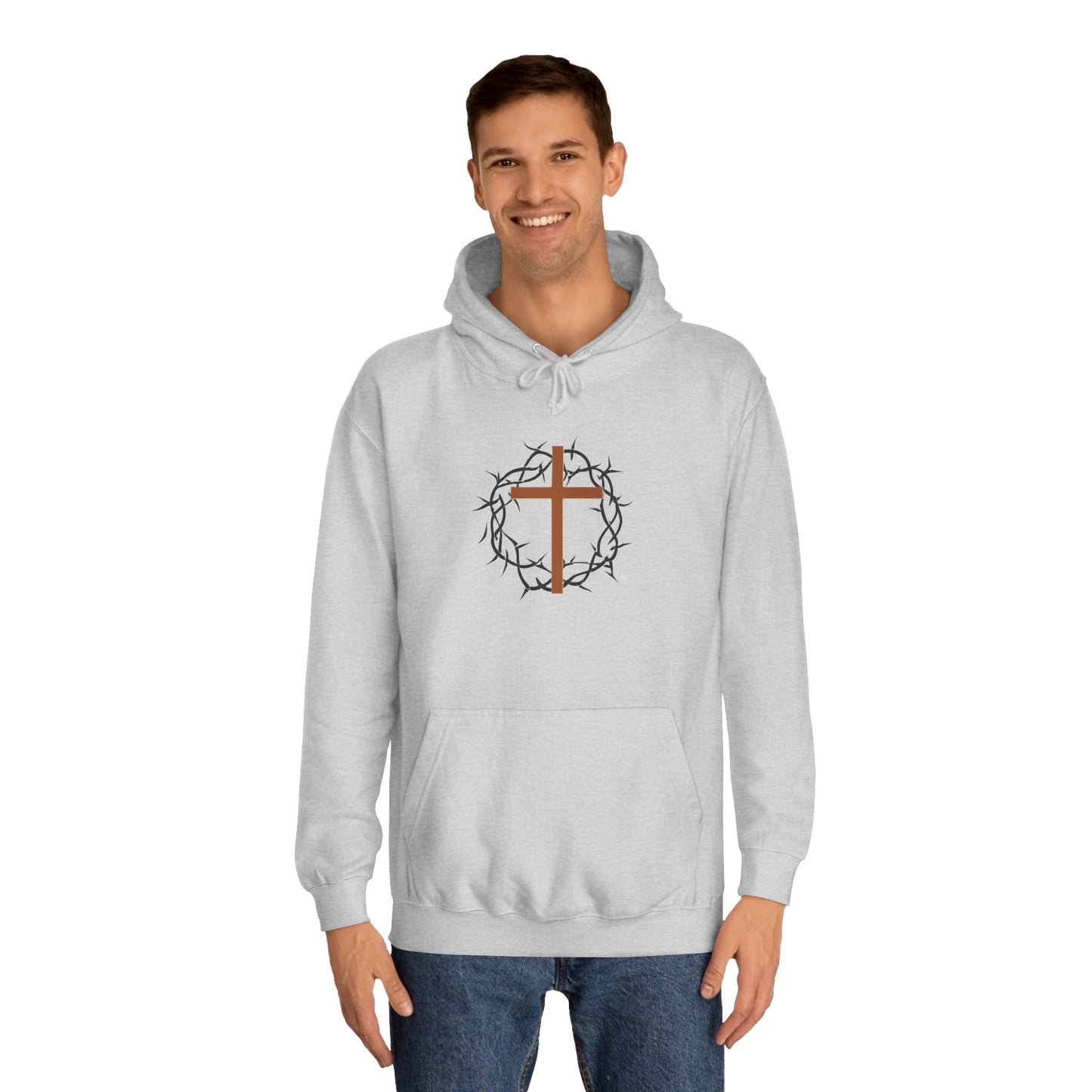 Christian Cross Hoodie with Crown of Thorns – Faith-Based College Pullover