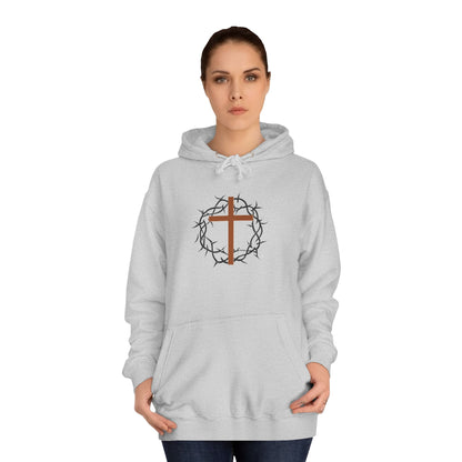 Christian Cross Hoodie with Crown of Thorns – Faith-Based College Pullover