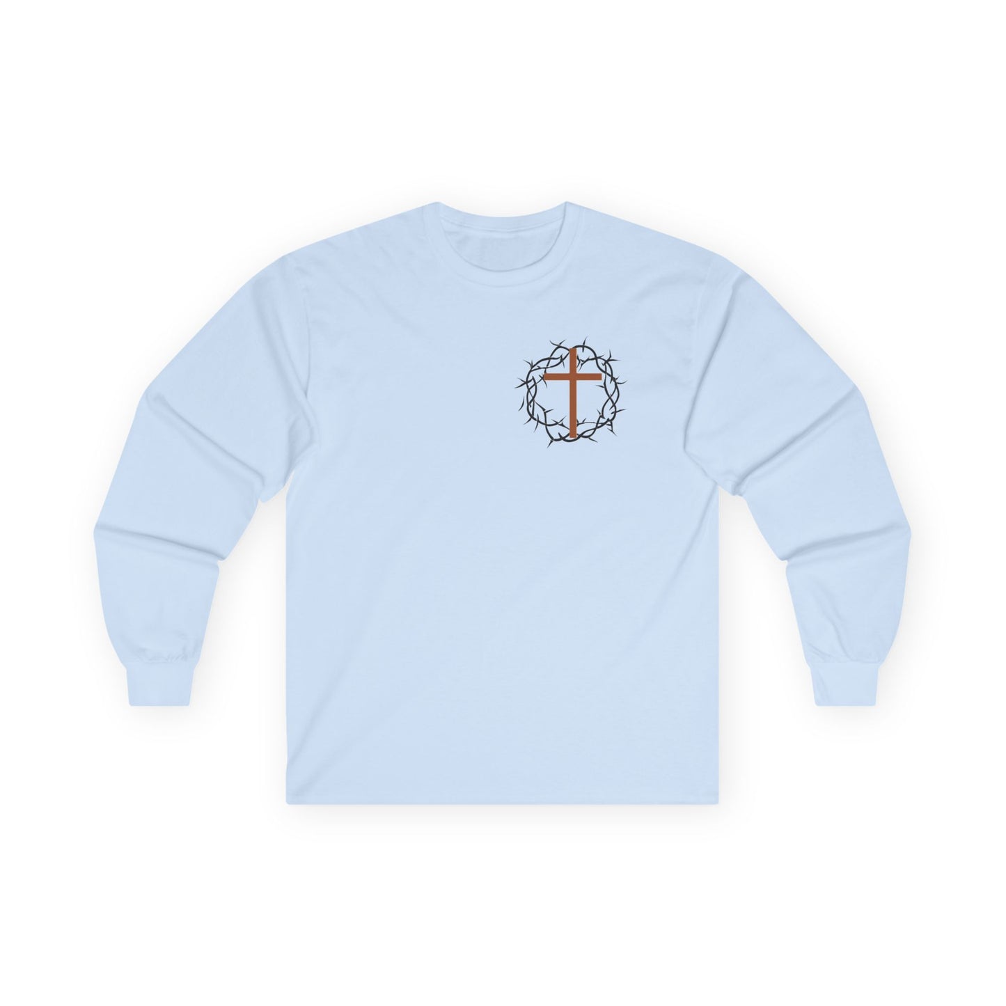 Christian Cross Long Sleeve Tee — Crown of Thorns Graphic
