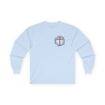 Christian Cross Long Sleeve Tee — Crown of Thorns Graphic