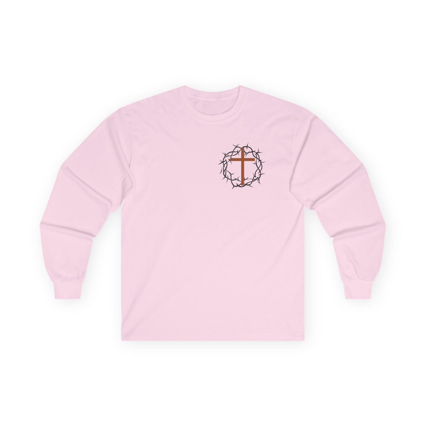 Christian Cross Long Sleeve Tee — Crown of Thorns Graphic