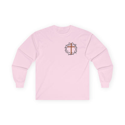 Christian Cross Long Sleeve Tee — Crown of Thorns Graphic