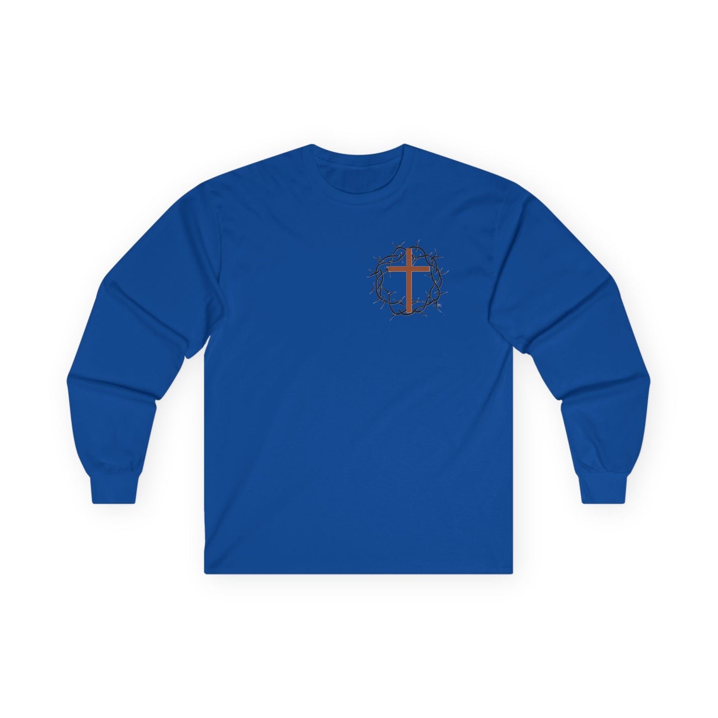 Christian Cross Long Sleeve Tee — Crown of Thorns Graphic
