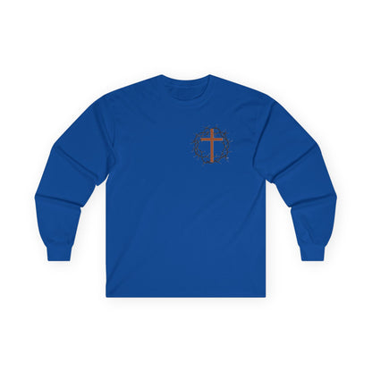 Christian Cross Long Sleeve Tee — Crown of Thorns Graphic