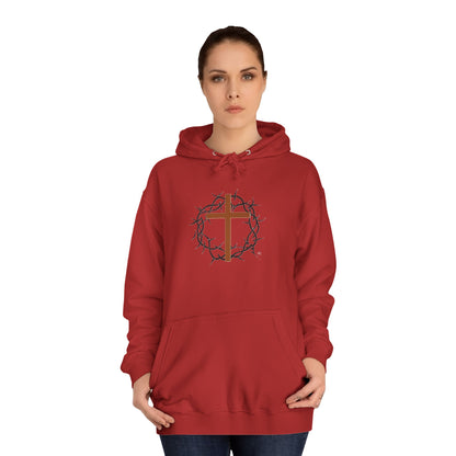 Christian Cross Hoodie with Crown of Thorns – Faith-Based College Pullover
