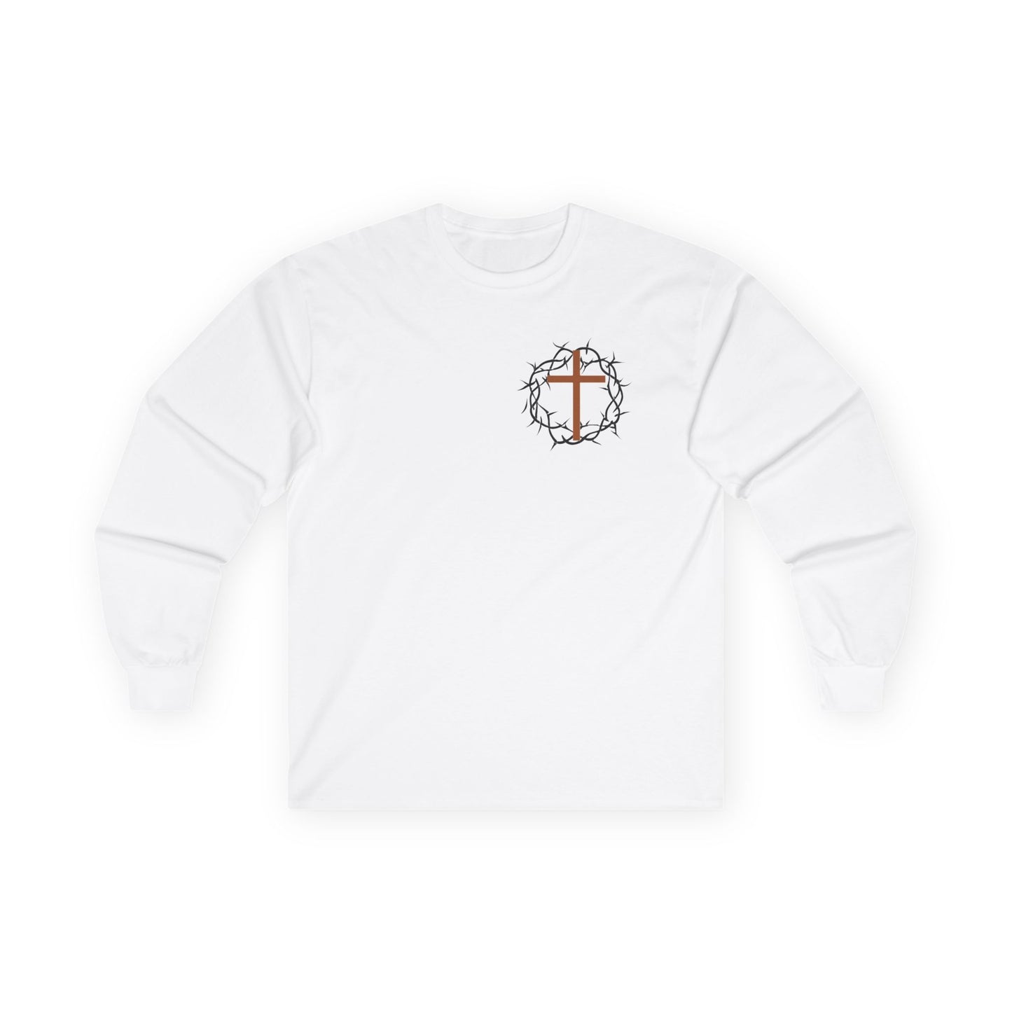 Christian Cross Long Sleeve Tee — Crown of Thorns Graphic