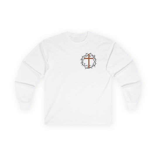 Christian Cross Long Sleeve Tee — Crown of Thorns Graphic