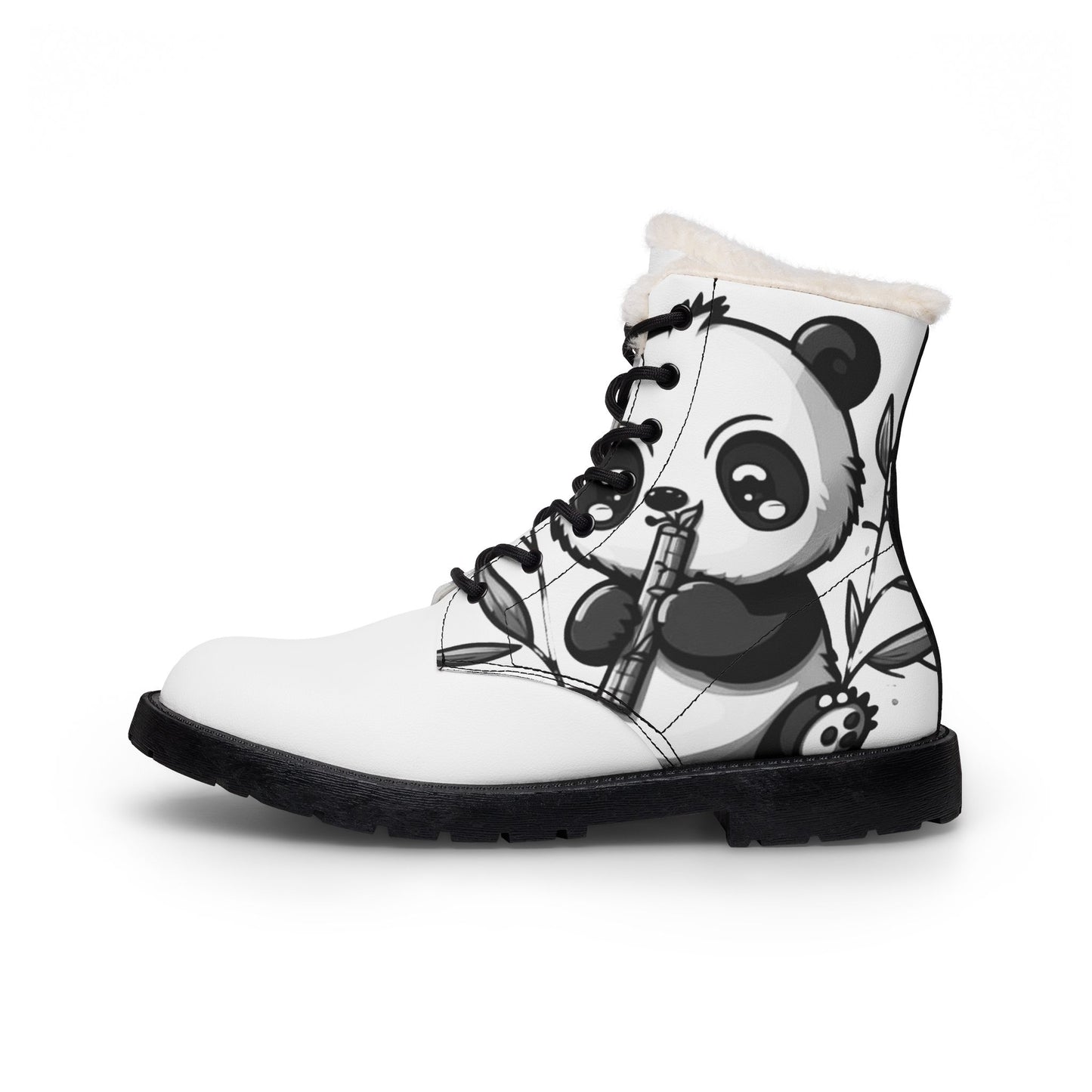 Fur-Lined Leather Boots — Cute Panda Logo